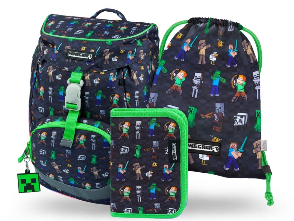Baagl Schulranzen Airy Minecraft | Set 3 Teilig, Schulranzen , Turnbeutel & Mäppchen