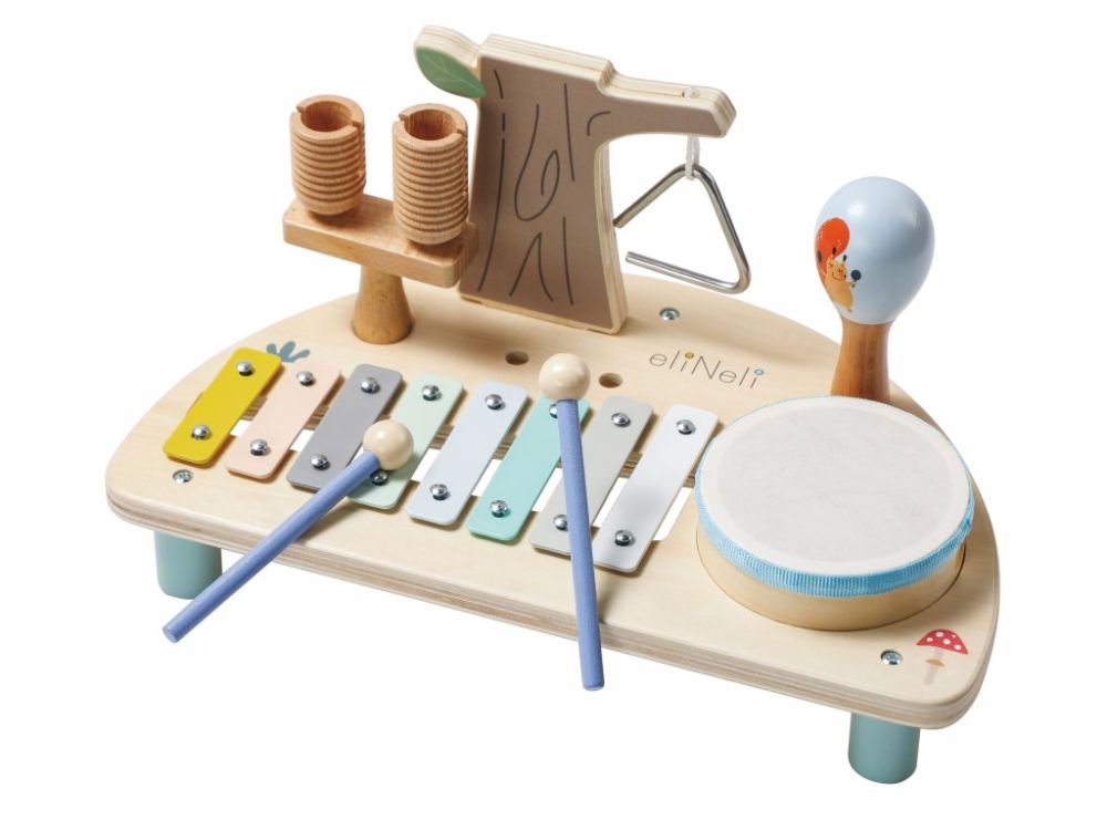 Activity Musiktisch für Kinder | Wald-Spielstation mit 5 Musikinstrumenten aus Holz