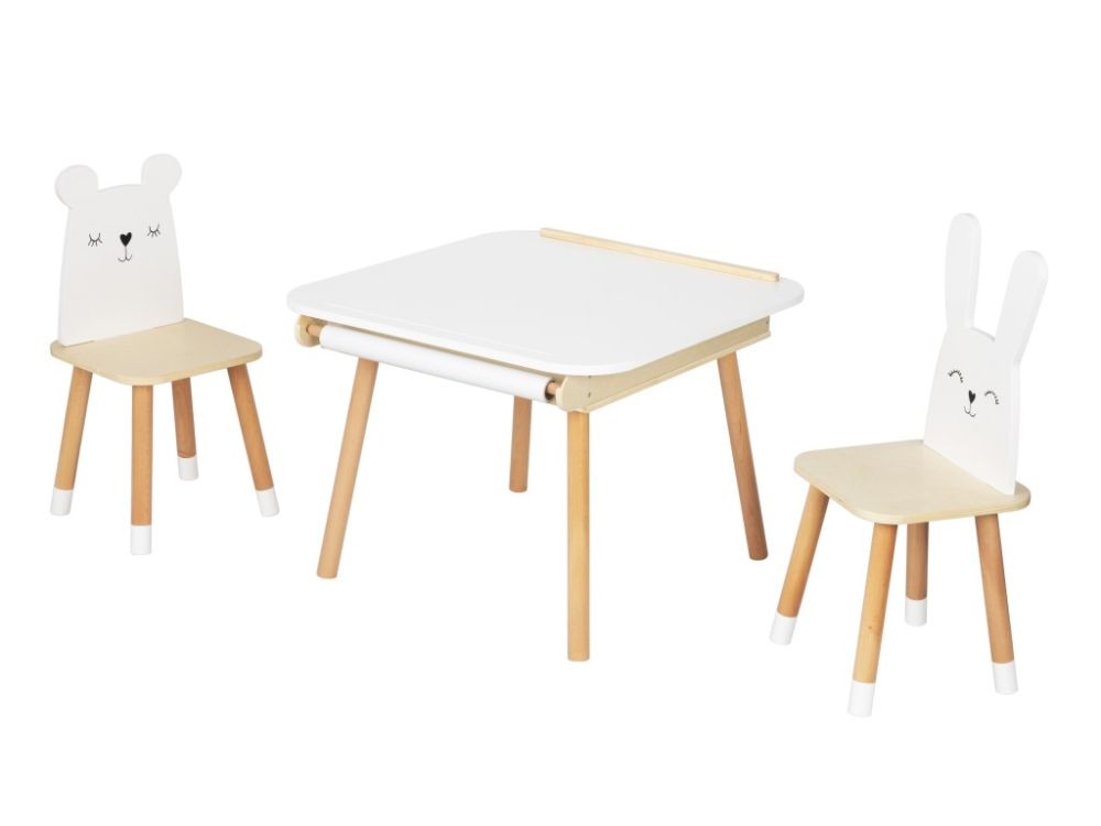 Mitwachsender Kindertisch – Set mit 2 Stühlen im Tierdesign