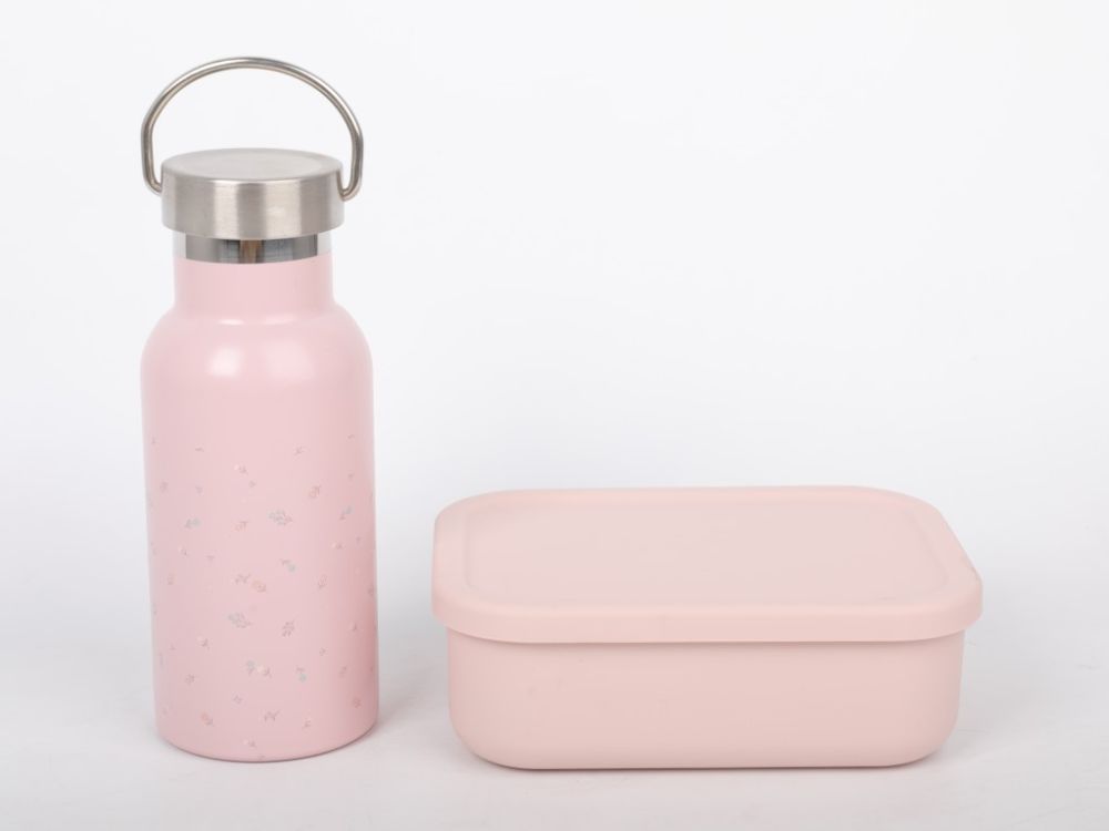 Praktisches Snack-Set für Kinder – Flasche und Box - Rosa | Ideal für unterwegs