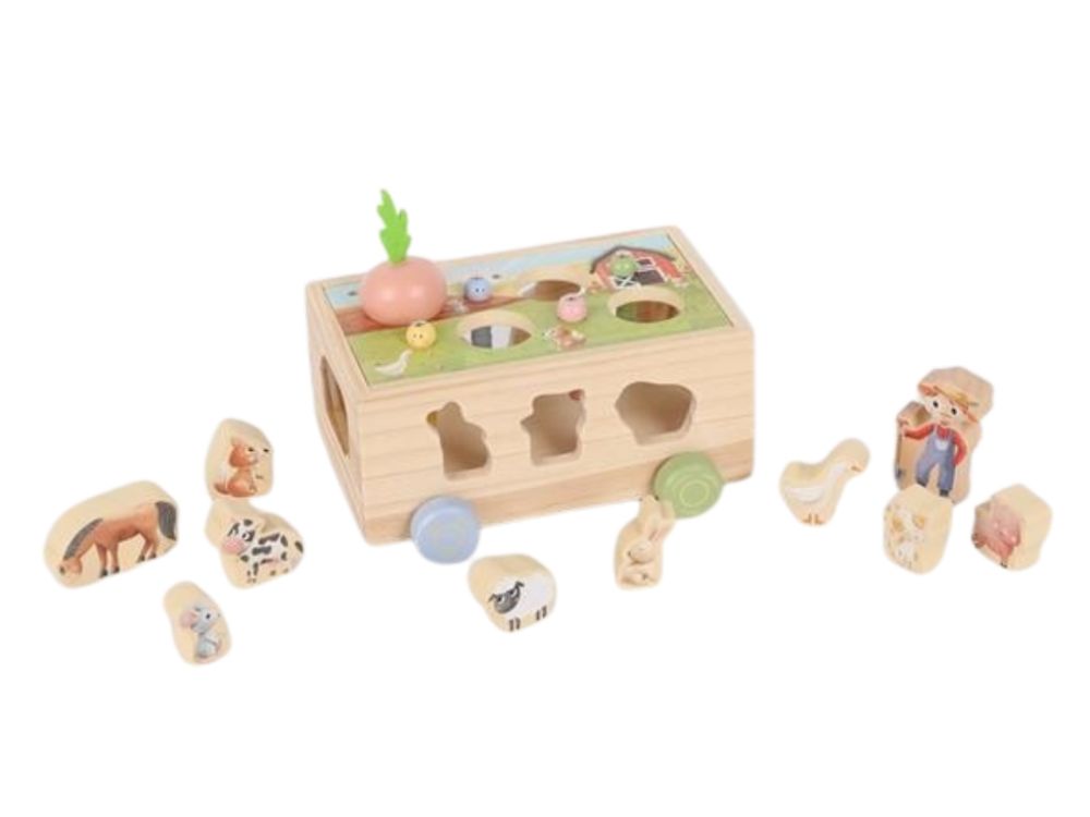 Multifunktionale Holz-Farm zum Ziehen – Tiere | Lern- & Motorikspielzeug im Bauernhofdesign