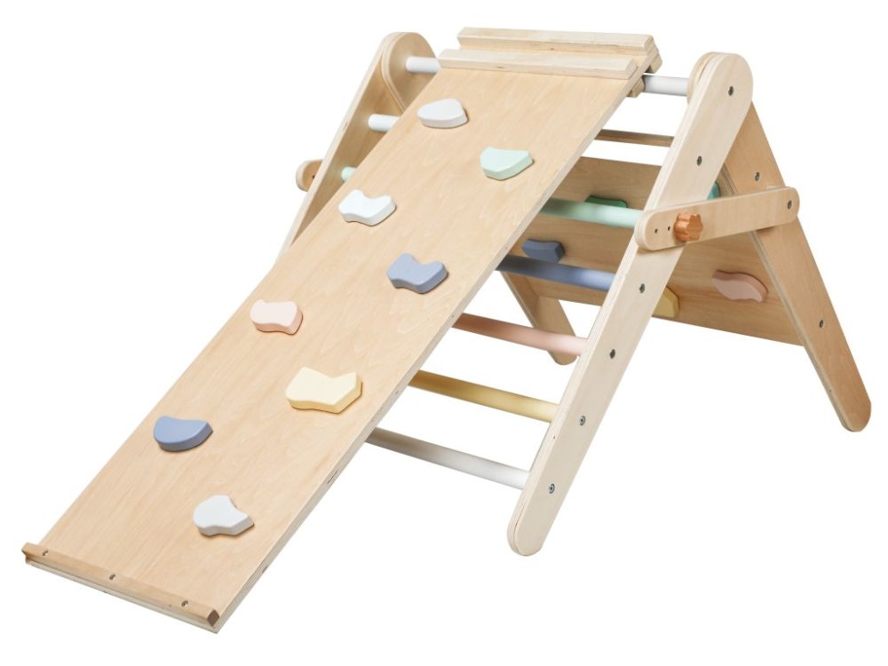 Montessori-Kletterdreieck - Pastell | das 3in1 Pikler Set mit Activity- und 2in1 Board (NEU)