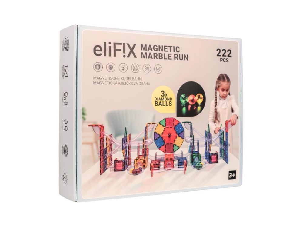 Magnetbausteine EliFix Fresh – Kugelbahn, 222 Teile mit leuchtenden Kugeln (beschädigte Verpackung)