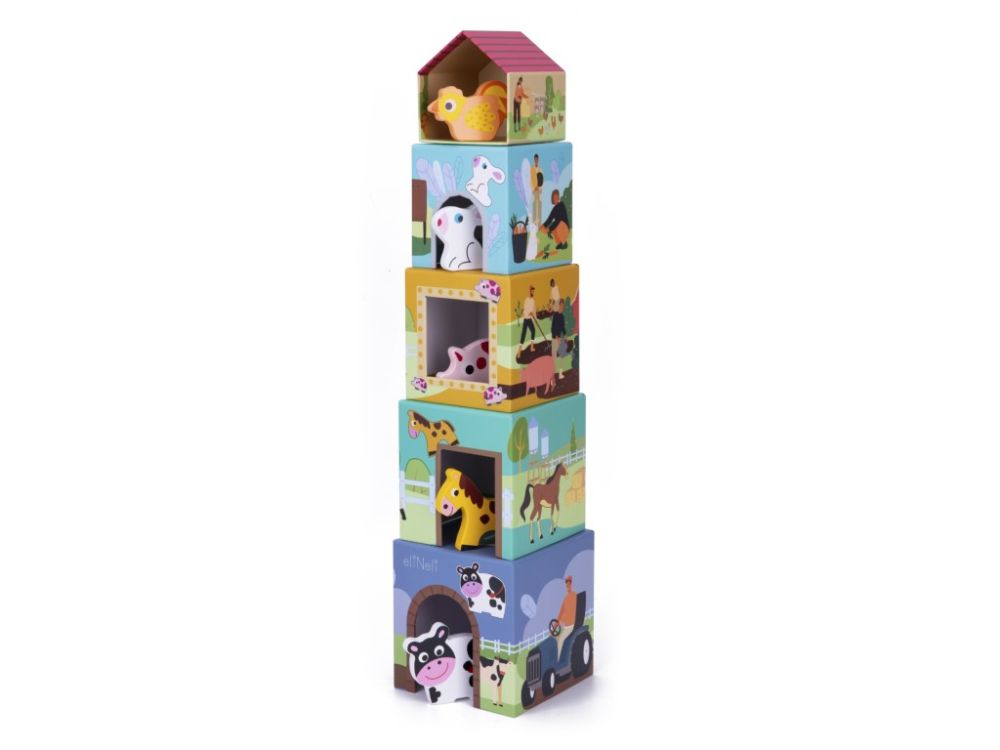 Stapelturm aus Pappe - Bauernhof | der Spiel- Stapelwürfel mit Tieren