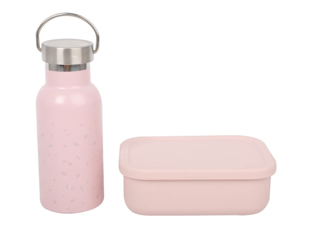 Praktisches Snack-Set für Kinder – Flasche und Box - Rosa | Ideal für unterwegs