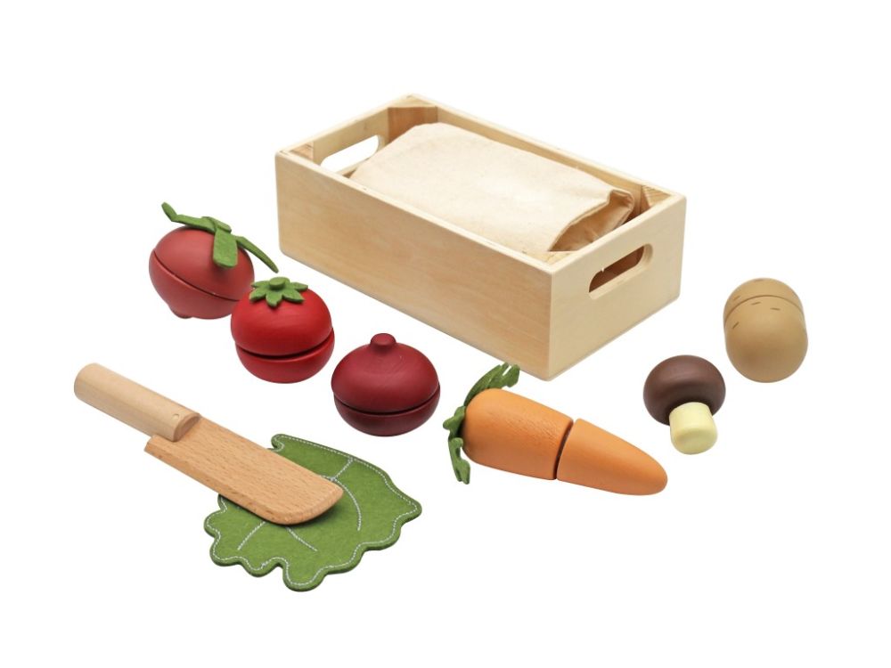 Gemüse-Set zum Schneiden in der Kiste | das Küchenspielzeug aus Holz