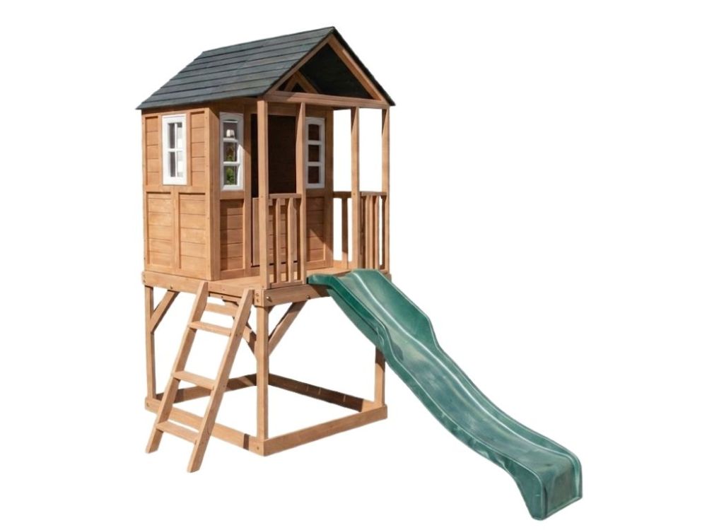 Kinder-Gartenhaus aus Holz mit Rutsche