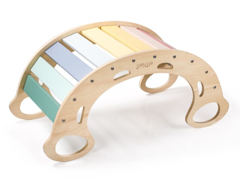 Montessori Kletterwippe PRO 5in1 – Pastell | Kreatives Bewegungsspiel aus Holz