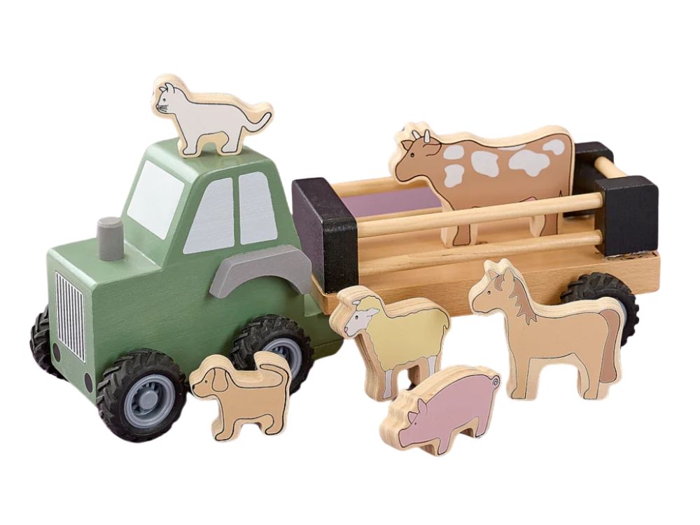 Holz-Traktor mit Tieren | der tierische Fahrspaß für kleine Bauern